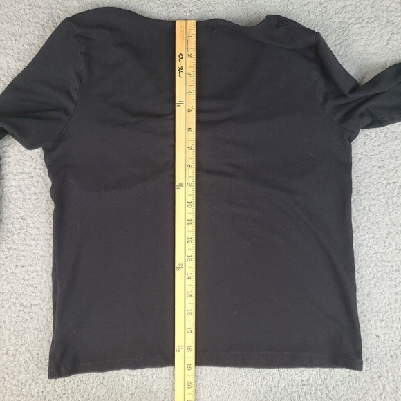 Lauren Ralph Lauren Top Women's Size P/L Basic Black Solid Cotton V-Neck Petite - Picture 9 of 11